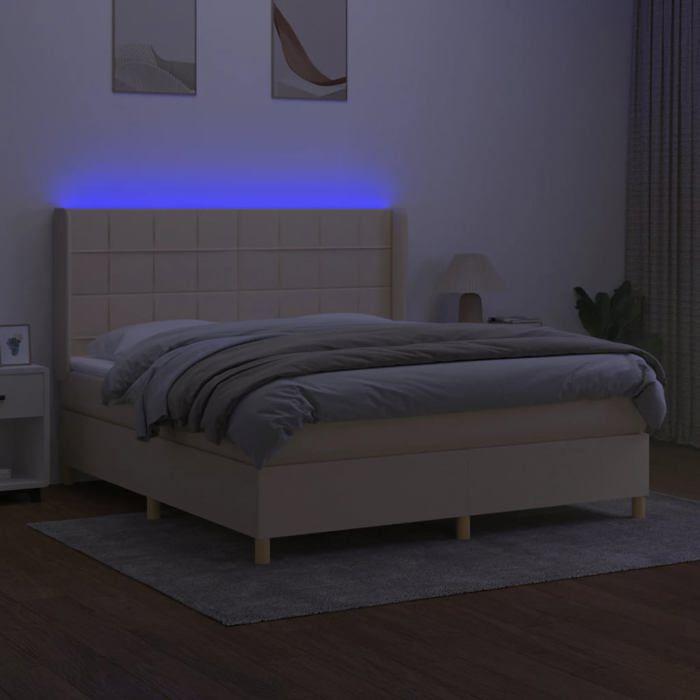 Maison Exclusive - Sommier à lattes de lit matelas et LED Crème 160x200 cm Tissu