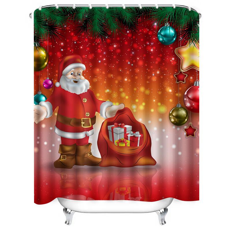 TU Christmas Shower Curtain Santa Claus Holiday Festive Waterproof Bathroom Decor Backdrop Xmas Pattern Home Textile Gift