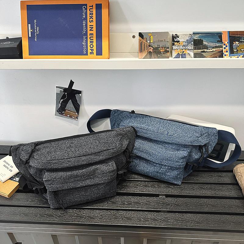New denim solid color daily commuting breast bag Korean version simple large capacity shoulder messenger bag