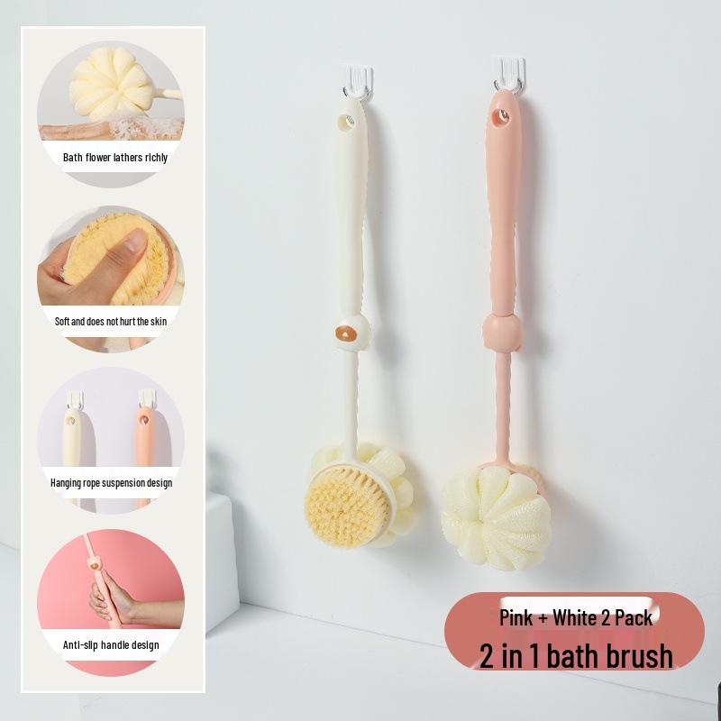 2-in-1 Long Handle Back Scrubber with Soft Bristles & Bath Ball