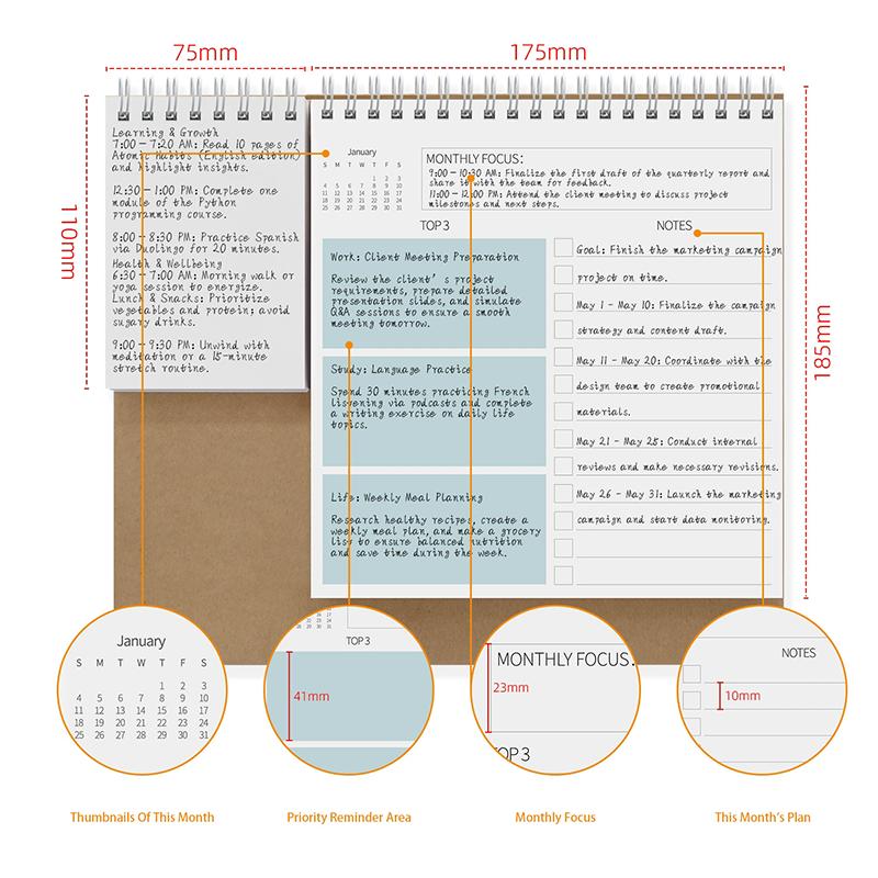 WTEMPO 2026 New English Desk Calendar for Schedule Recording and Planning Multi-functional Desk Calendar Office Desktop Calendar