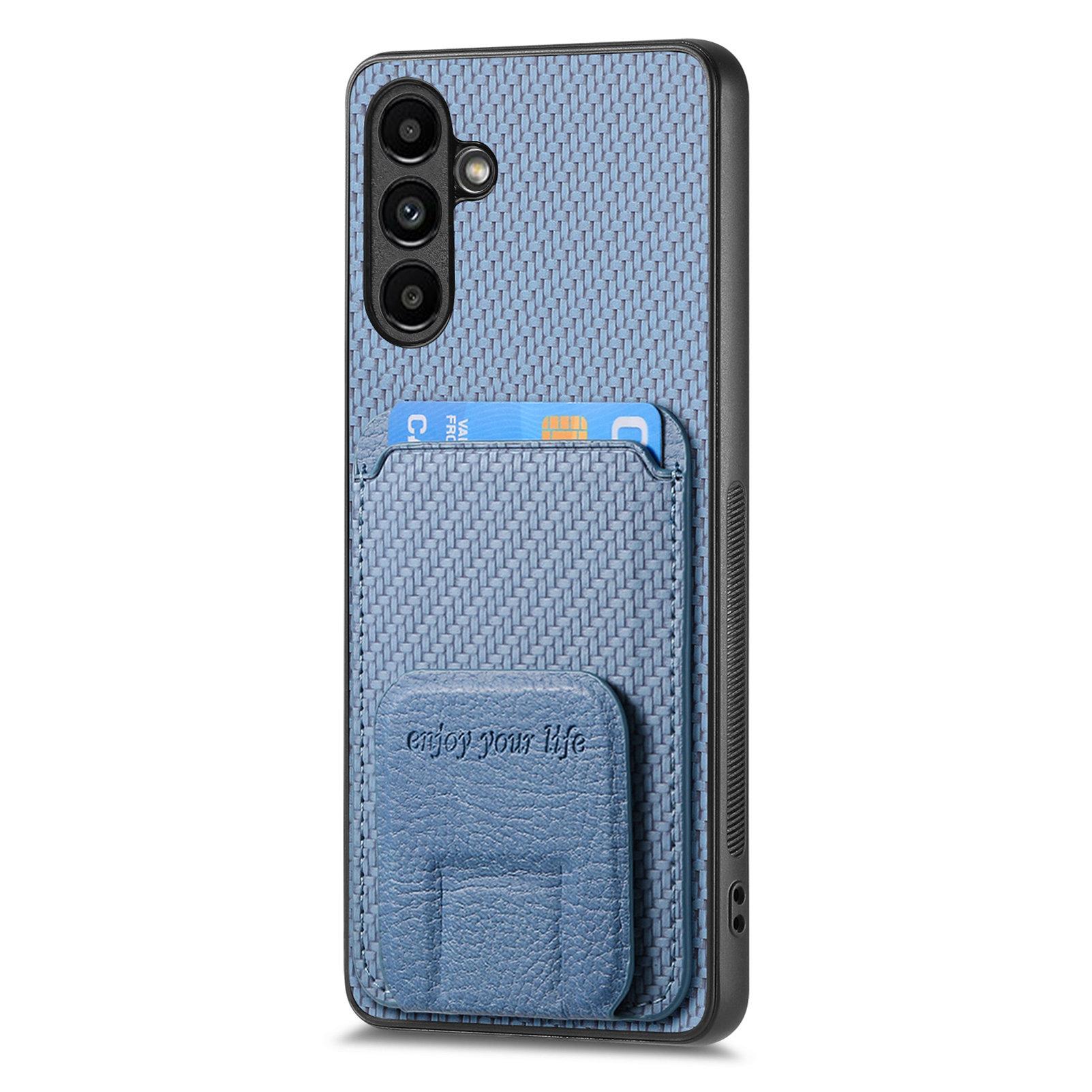 

C1-11 for Samsung Galaxy A13 5G/A04s 4G (164.7 x 76.7 x 9.1 mm) Case Folding Kickstand Leather Coated TPU Phone Cover Blue