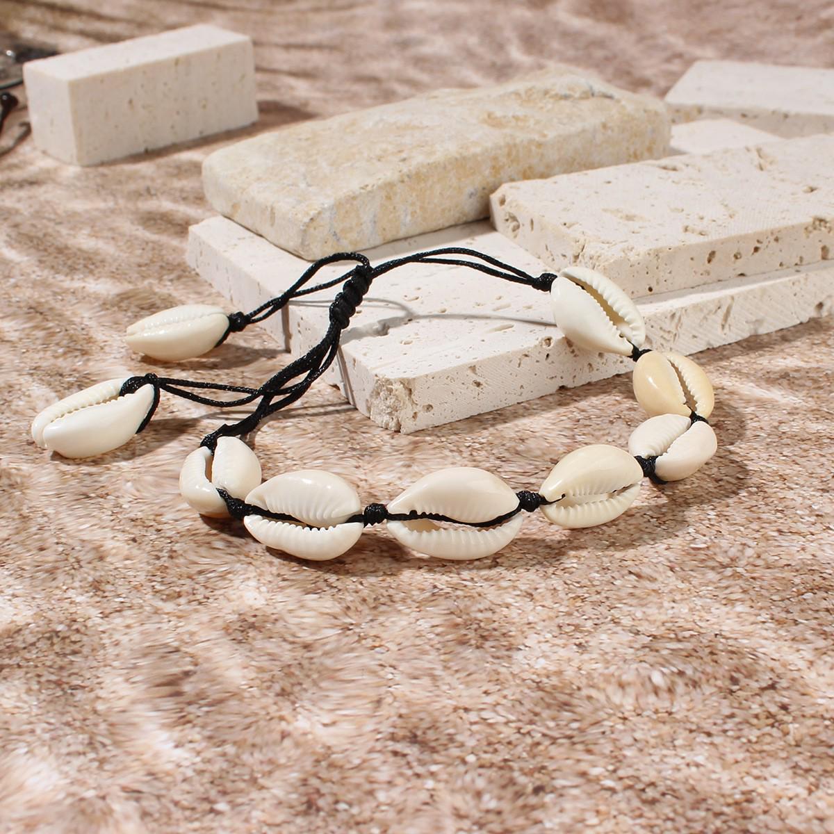 

Ручная работа Европейская и Американская Мода Ракушка Ожерелье, Браслет, Браслет на ногу с Плетеным Чокером из Пресноводной Раковины и Цепочкой для Ключицы