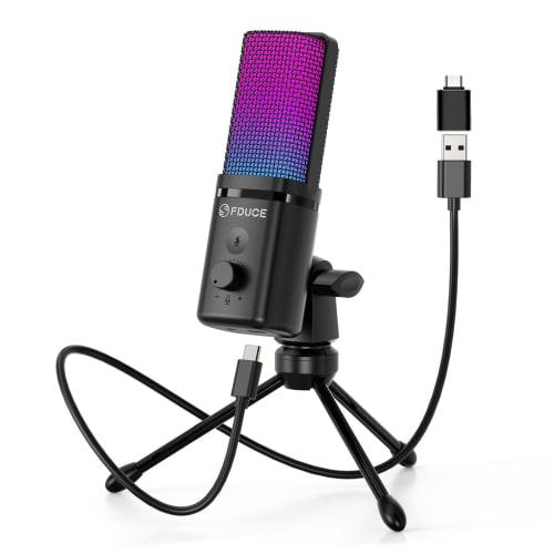 

FDUCE Gaming USB Microphone (for PC), RGB Condenser Computer Microphone (with Tripod Stand), Quick Mute, Gain Control, Cardioid Mic (for Streaming, Po