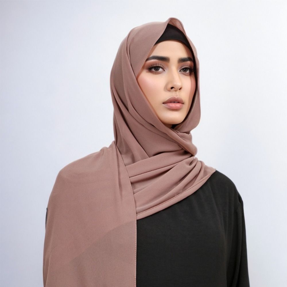 Fashion Bead Chain Chiffon Scarves Shawl Outdoor Windproof Head Wrap Chiffon Hijab Veil Solid Color Women Sunscreen Headscarf