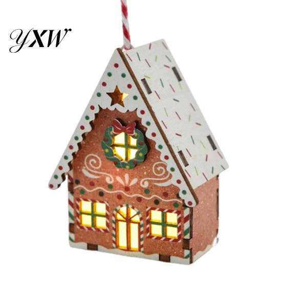 Long-lasting Festive Charm Christmas Gingerbread House Ornament Wooden Light Up Village Easy Storage Tree Hanging Ornaments for Holiday Winter