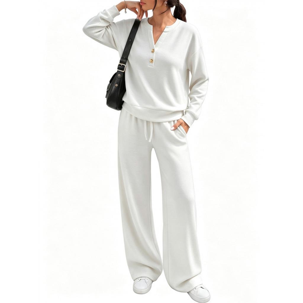 Women's Loose Fit Long Sleeve Top and Wide Leg Pants 2-Piece Tracksuit for Casual Workout