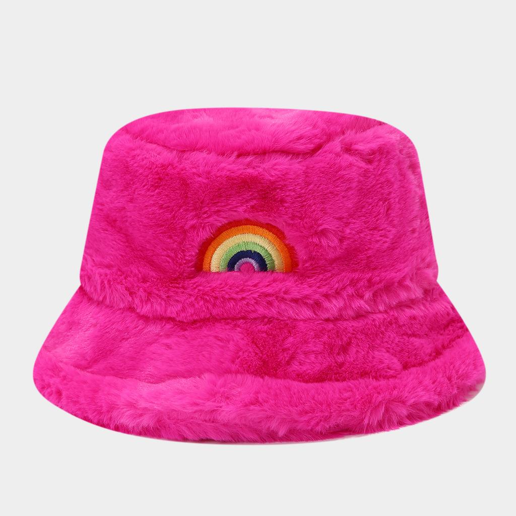 Autumn and Winter Bucket Hat Trendy European and American New Rainbow Embroidery Thickened Warm Hat Women's Outdoor Versatile Sun Hat