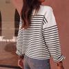 Fashion Contrasting Striped Autumn Winter Women Sweater Elegant Shoulder Button Long Sleeve Knitted Elegant Versatile Pullover