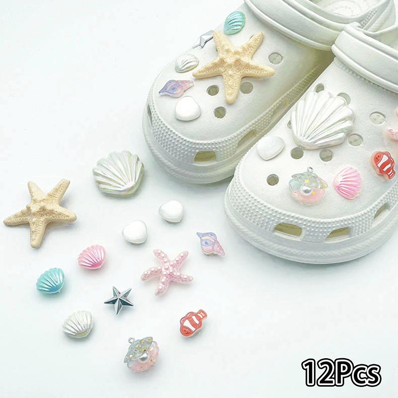 12Pcs Hawaiian Starfish Shoe Buckles Removable Shoe Accessories Diy Shoe Flower Women'S Beach Shoes Decorative Buckle Ornaments