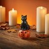 Black Cat Pumpkin Figurine, Resin Halloween Desktop Ornament, Cute Dark Fun Style Decoration for Home Windows Office Party