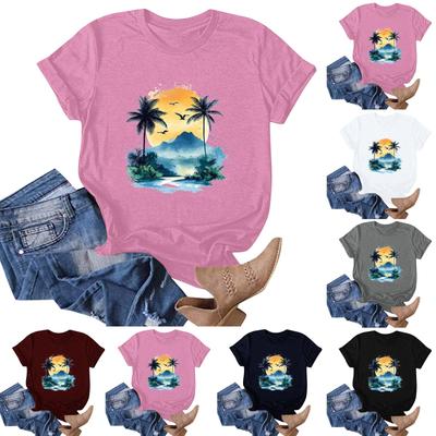 Women's Hawaiian Floral Print Short Sleeve T-Shirt Top