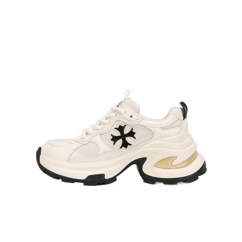 Thick-soled dad shoes women's 2025 new spring breathable mesh leather casual sports small height-increasing women's shoes