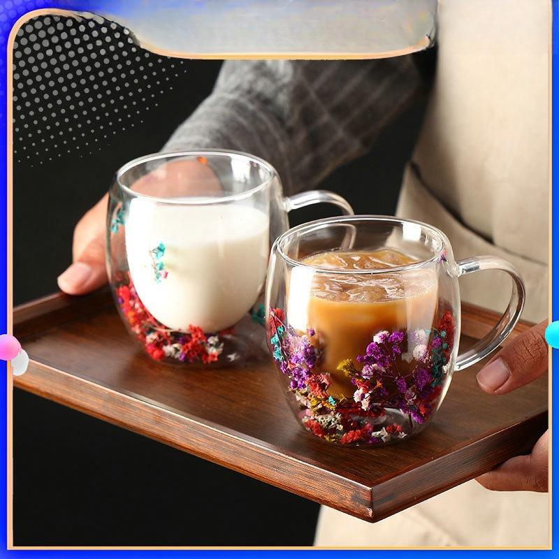 Flower Double Insulated Glass High Borosilicate Home Coffee Mug