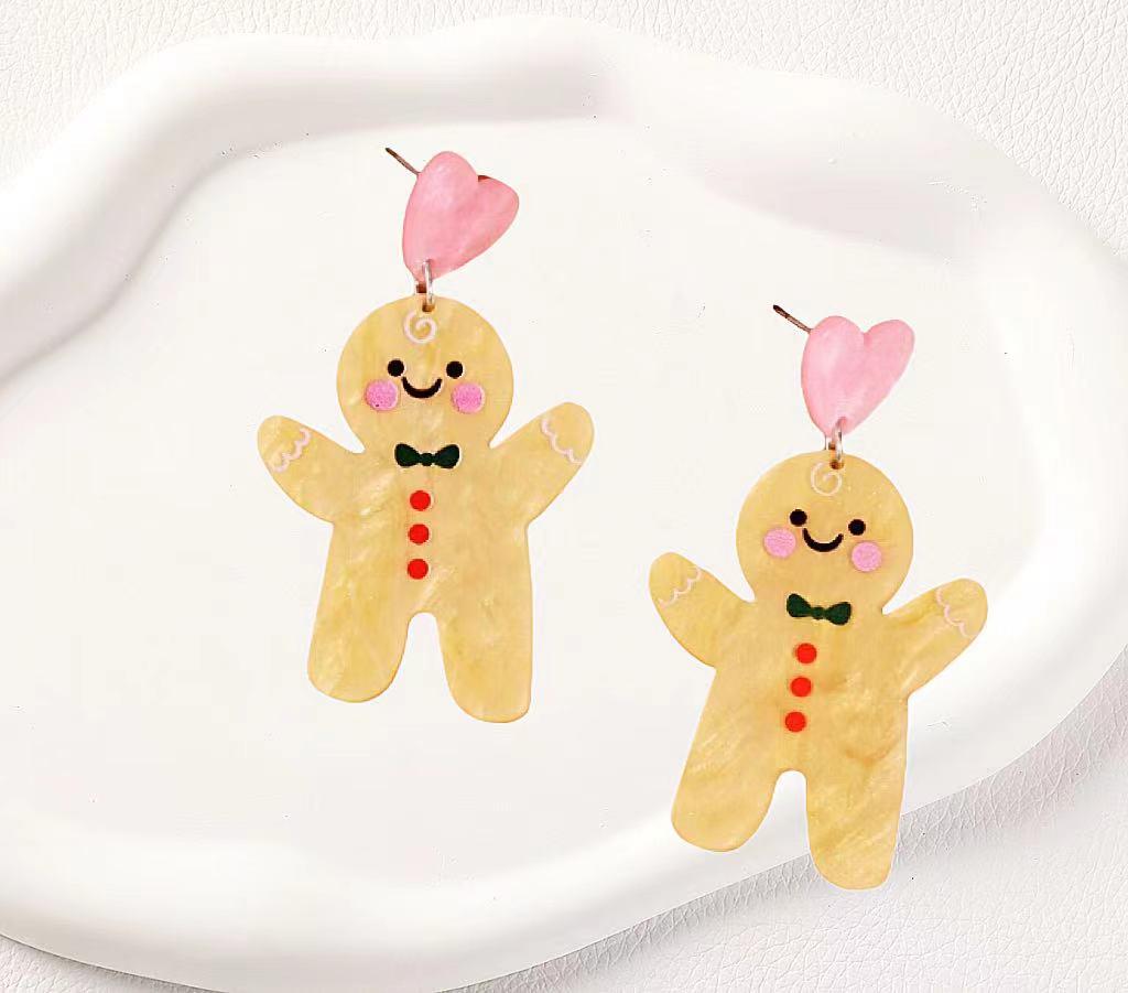 Festive Gingerbread Man & Christmas Tree Earrings - Cute Cartoon Ear Accessories