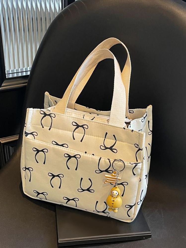 Casual Handbag with Handle Bow Print Tote Bag Lightweight Hobo Bag for Women Work Picnic Beach