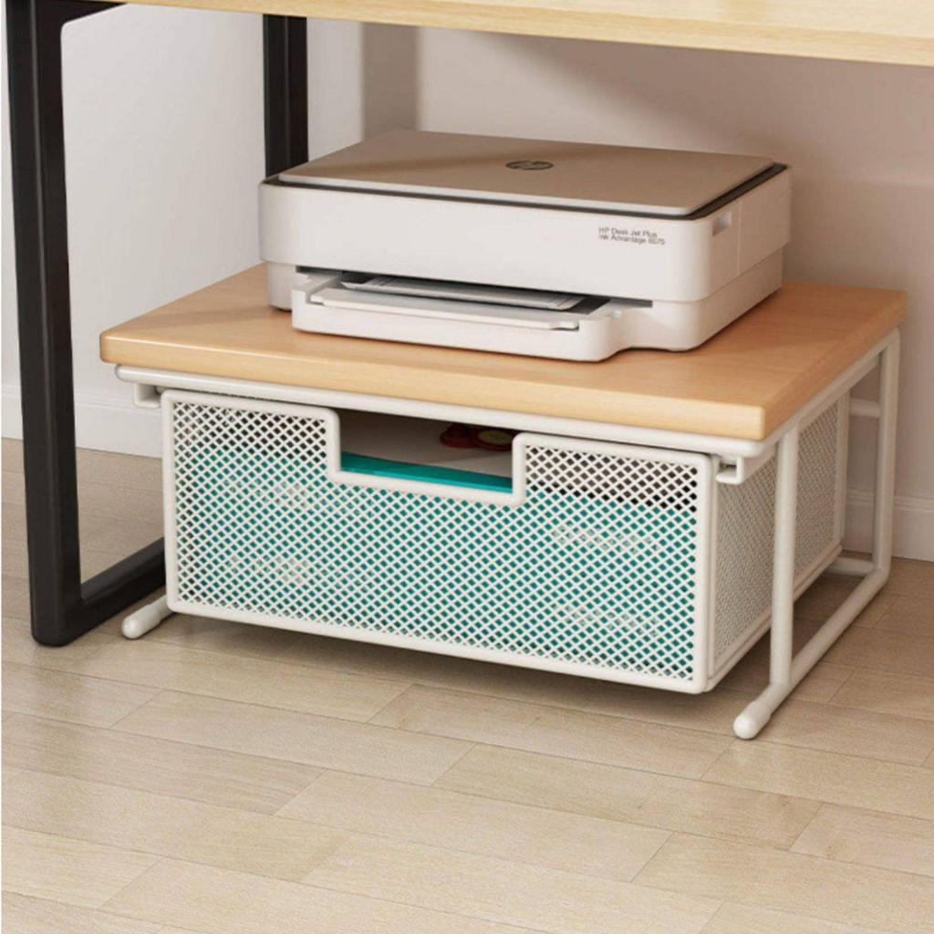 Printer Stand with Drawer Multi-Purpose Desktop Printer Stand Desktop Shelf Sturdy Desk Storage Metal Frame for Study Room