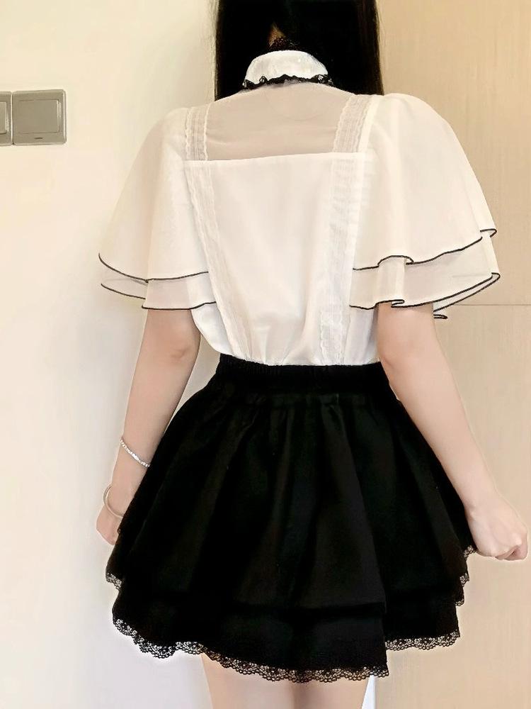 POSHOP Japanese Bell Sleeve Chiffon Top & Summer Skirt Two-Piece Set