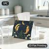 1pc Tissue Box, Mystical Celestial Moon Flora Peaceful Pattern, 2D Flat Printing, Polyester Material, Can Be Washed, Tissue Dispenser, for Sleeping Ar