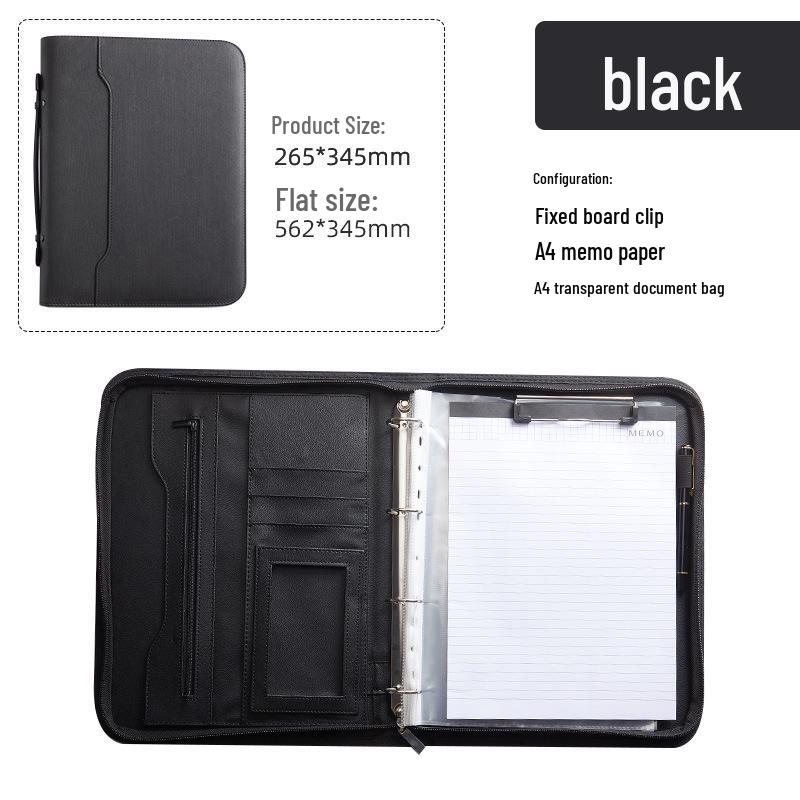 Business Multifunctional A4 PU Ring Binder: Manager s Document & Contract Zipper Briefcase.