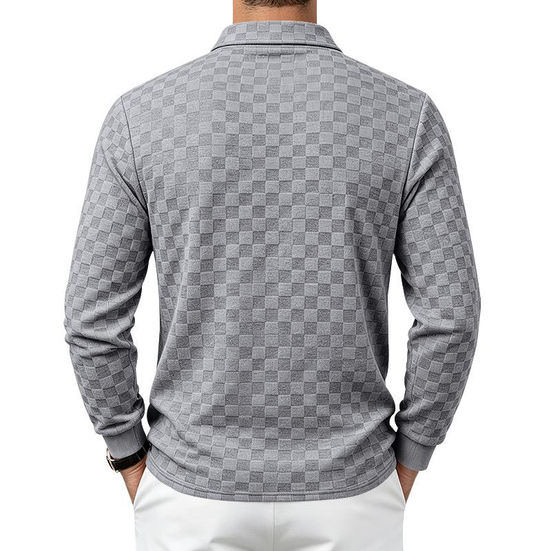 Men S Long Sleeve Polo Shirt American Casual Half Zip Turn Down Collar Top