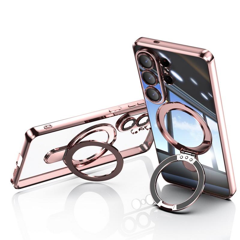 Magnetic Ring Stand Plating Case For Samsung Galaxy S26 Ultra S25 Edge S24 FE Plus Luxury Lens Protector Clear Back Shockproof Soft Silicone Cover