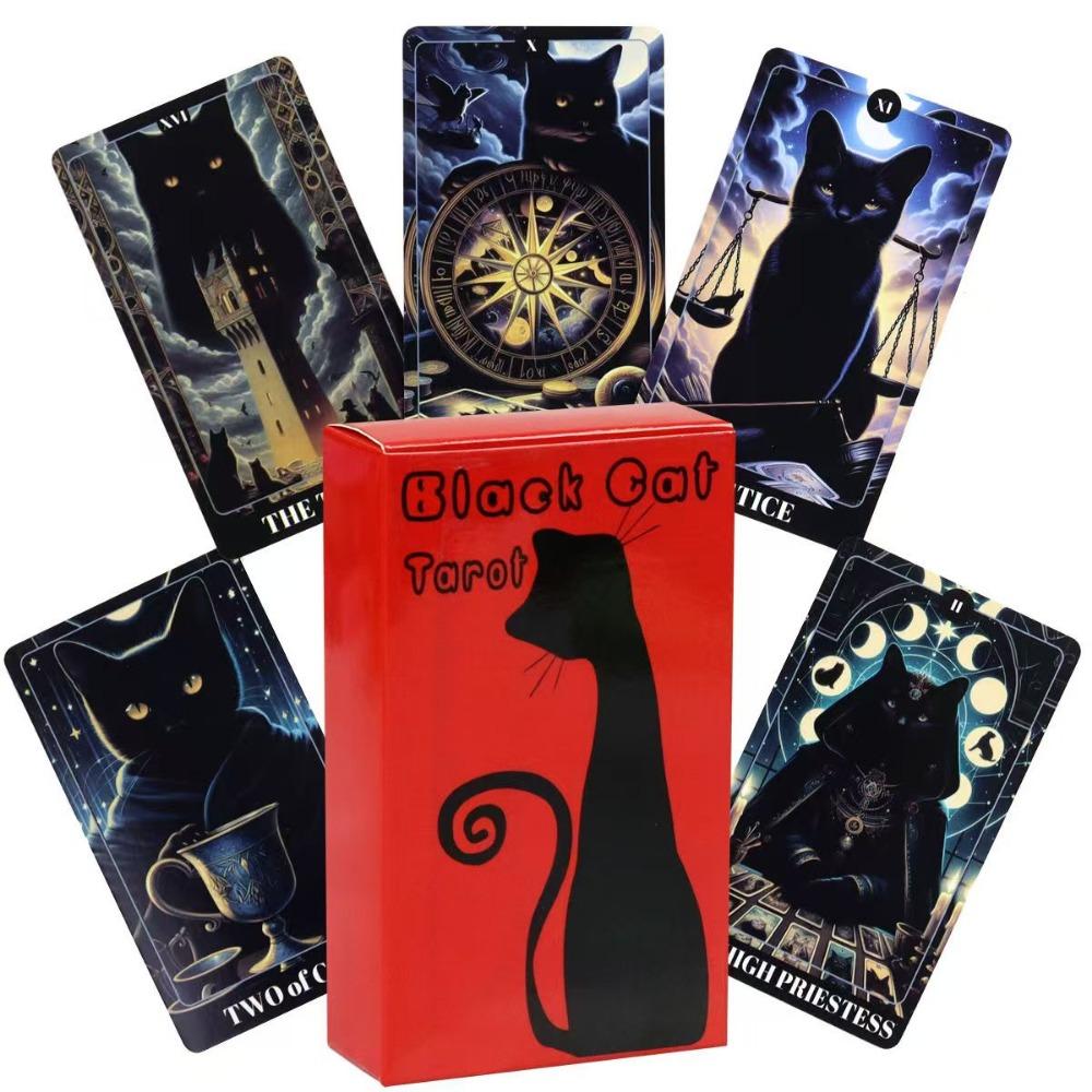 Black Cat Tarot Shadowy Cat Deck Feline Deck 78 Pcs Tarot Cards Based on Rider Waite System for Beginners 10.3*6cm