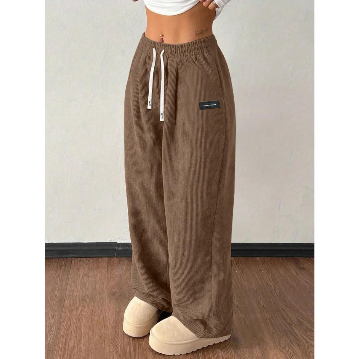 

Fall Winter New Women s Casual Loose Solid Color Pants, Drawstring Waist Pockets Streetwear Trousers for Women, Crossborder European American Style XXL