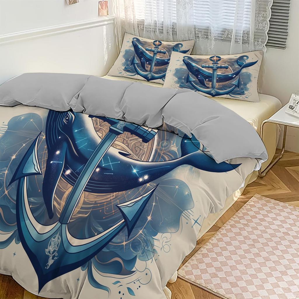whale and Anchor duvet cover set for teens kids boys queen Lightweight Bedspread Cover bedroom Decor Navy Blue Ocean Bedding Set