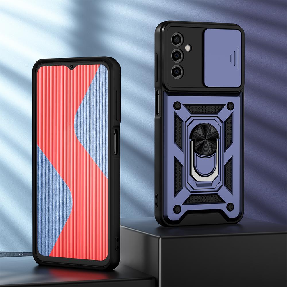 KEYSION Shockproof Case for Samsung A16 5G Silicone+PC Slide Camera Lens Protection Ring Stand Phone Cover for Galaxy A16 4G 5G
