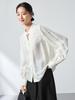 2026 Spring Mulberry Silk Satin Stand Collar Jacquard Shirt - Elegant Ink Wash Style