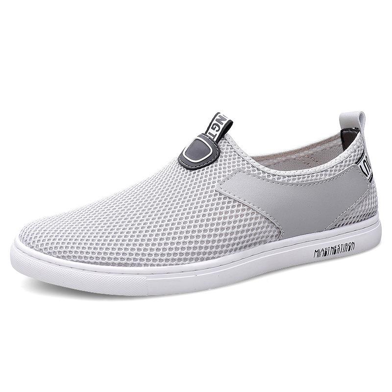 Sandals men's cloth mesh shoes soft sole breathable casual shoes one pedal lazy leather shoes hollow men's shoes