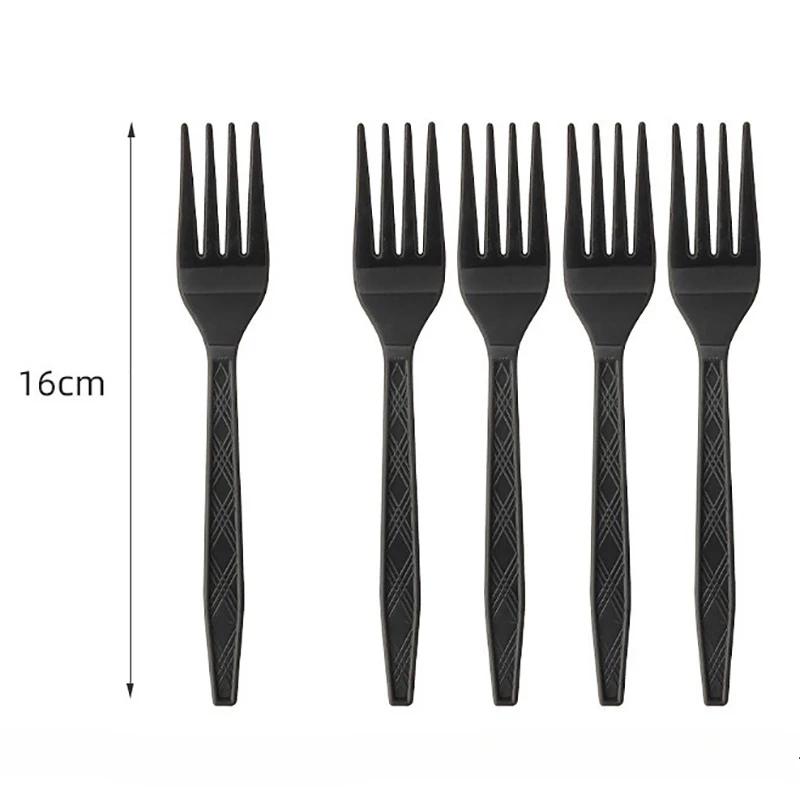 Solid Black Theme Tableware Birthday Party Disposable Cutlery Paper Napkins Cups Plates Tablecloths Fork Spoon Party Decorations