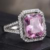 Huajie Charming Pink Square Zircon Shining Women's Rings Wedding Engagement Party Gift Ring Dazzling  Trend