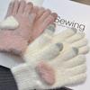 Plush warm gloves love winter plus velvet cute finger touch screen to prevent cold student girls princess style, suitable for cy