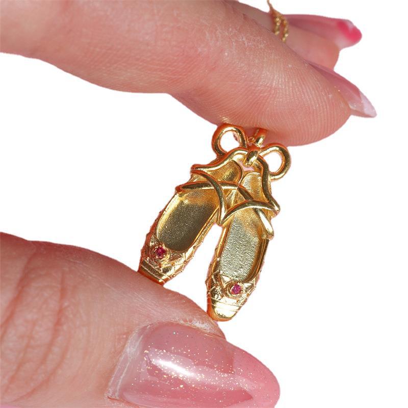 Princess Dance Shoes Necklace: Ballet Pendant In Gold-Plated Copper