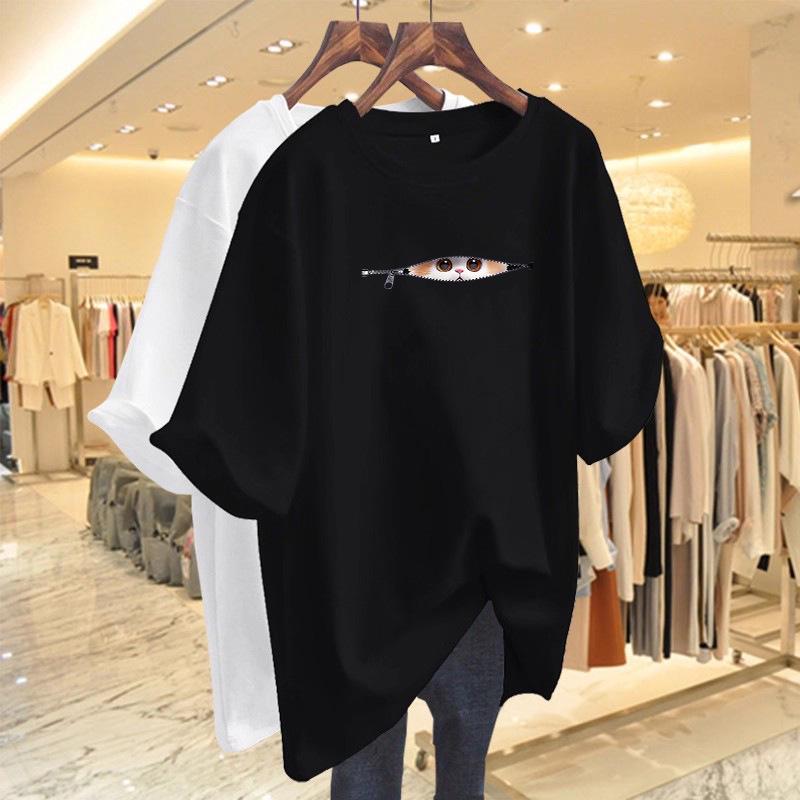 Women's Summer 2026 Oversized Cartoon T-shirt - European Style Loose Mid-length Short Sleeve