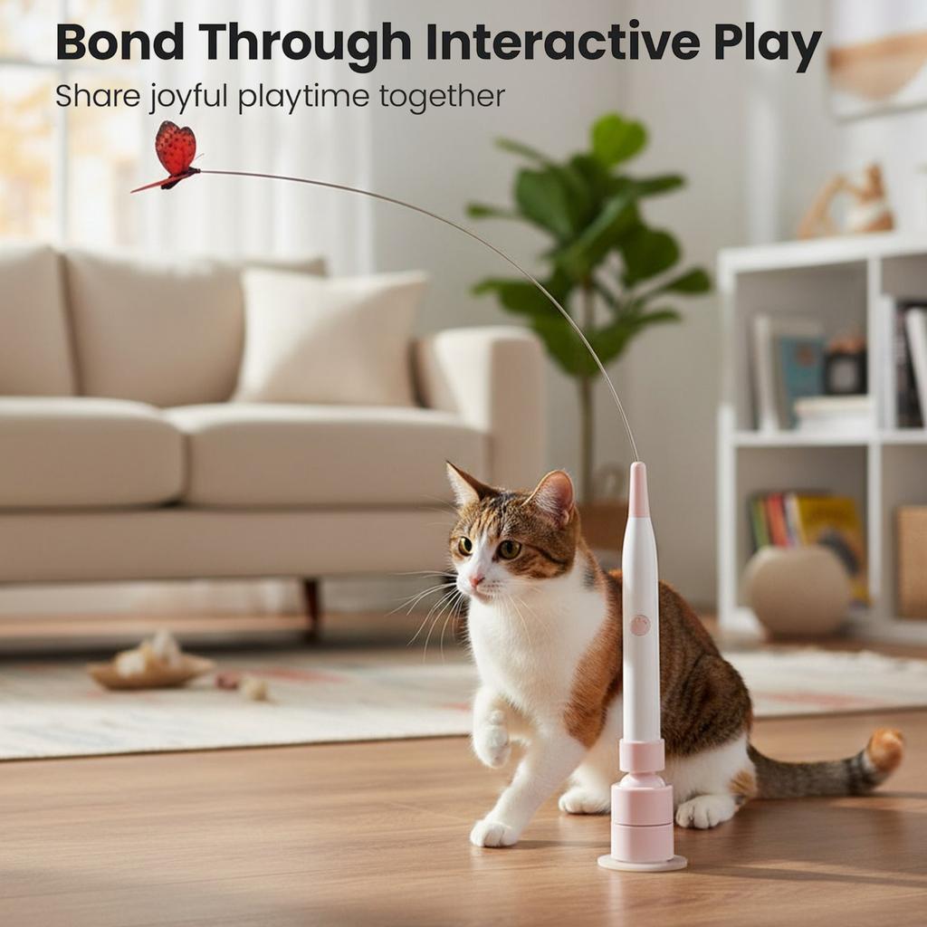 Interactive Cat Toy with Suction Cup Flutter Bug Cat Toys Spinning Butterfly Cat Toy Wand for Indoor Cats