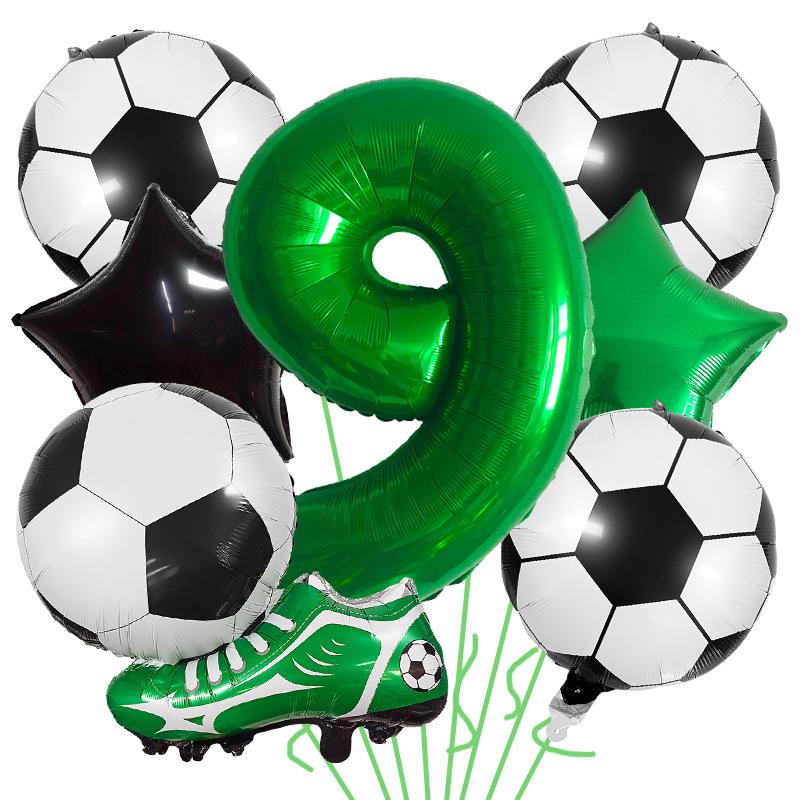 7pcs Football Shoes Pentagram Balloons 32 Inch Green Numbers 1-9 Balloon Set Birthday Party Decoration Soccer Photography Props