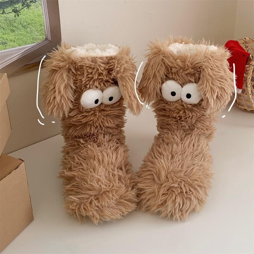 Big Eyes Non-slip Floor Socks Cartoon Coral Fleece Socks Slipper Socks with Puppy Ears  Girls