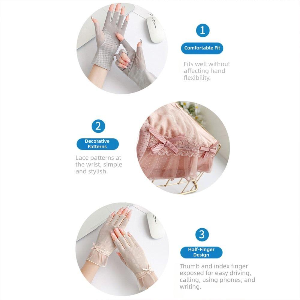 Non-slip Sun Protection Gloves Breathable Lace Gloves Fashion Women Half-finger Gloves Summer