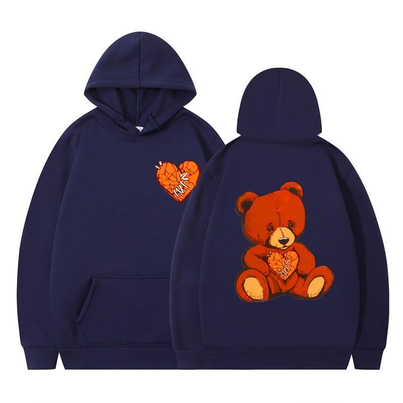 Unisex Hooded Sweatshirt With Teddy Bear Print Casual Oversized Pullover Winter Youth Streetwear