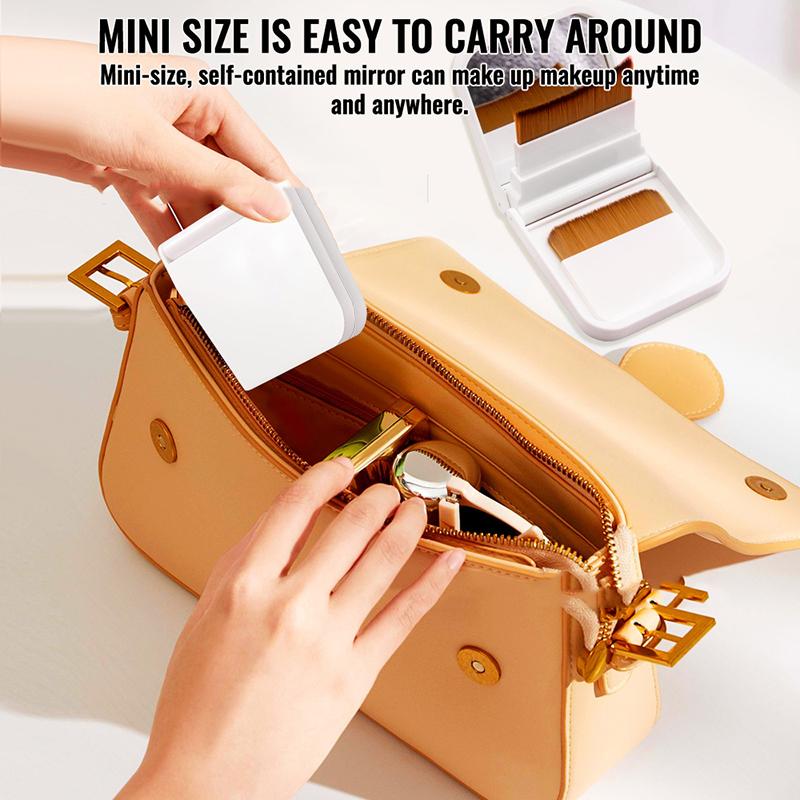 2Pcs Ultra-Thin Compact Foundation Brush With Mirror Box Easy To Carry Flat-Head Makeup Brush No Trace Replaceable Makeup Tools