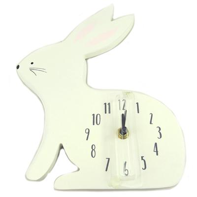 [Q2087] - Wooden Children's Clock 'Rabbit' White Pink - Height 27 Cm