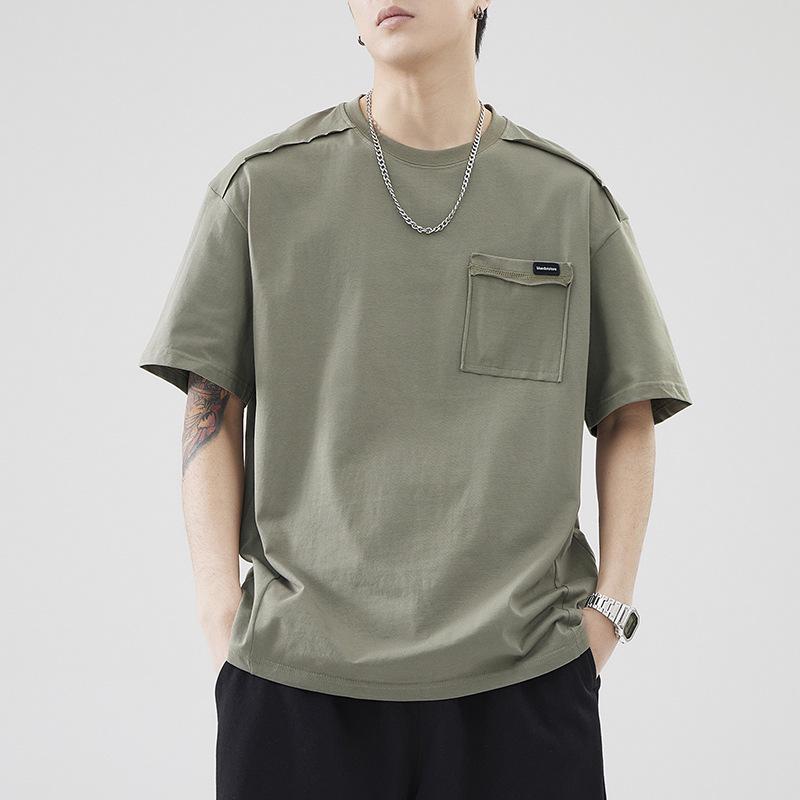 

Men s Summer Retro Patchwork Pocket T-Shirt - Heavyweight Cotton L