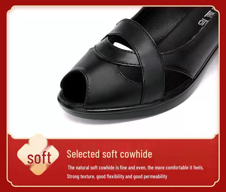 Four Seasons Comfortable Korean Style Women's Chunky Heel Peep Toe Velcro Sandals