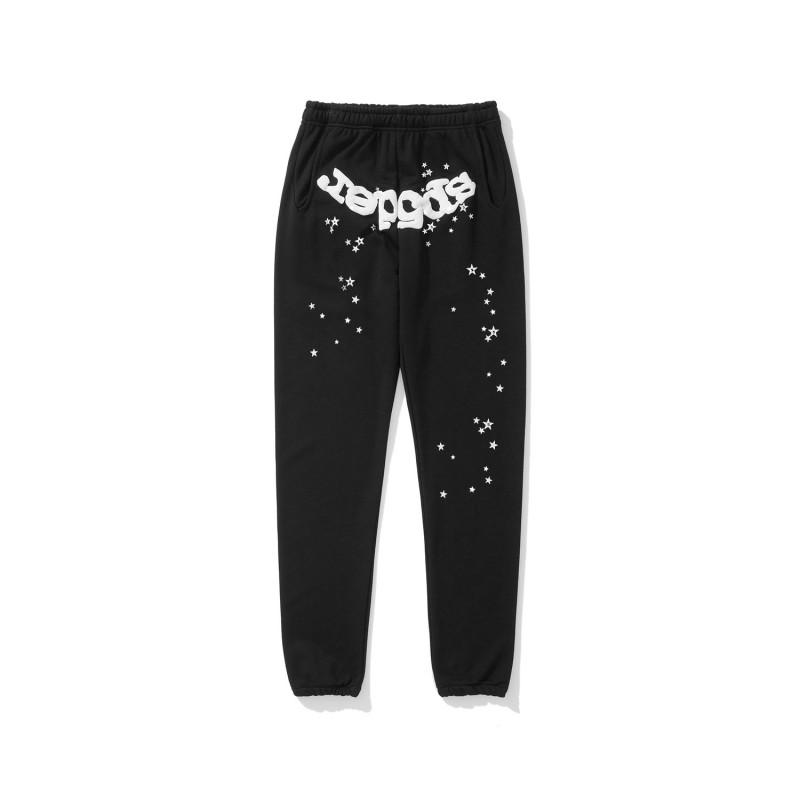 Sp5der 555555 Hoodie Sweatpants Set Rhinestone Spider Web Letter Print Casual Streetwear Youth