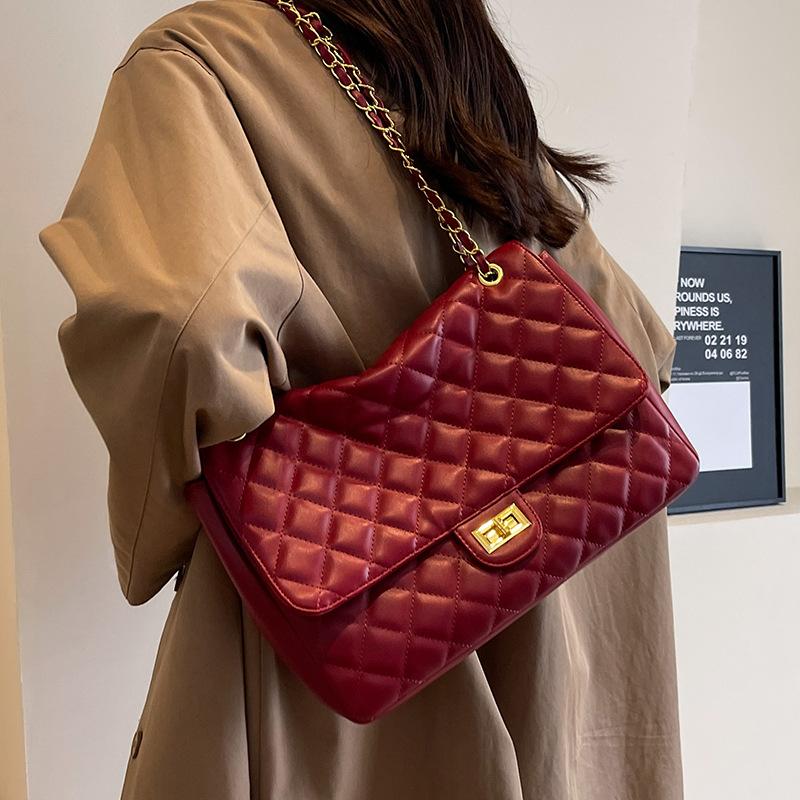 Rhombus Chain Bag Women's Large-capacity New Autumn Versatile High-end Shoulder Messenger Bag