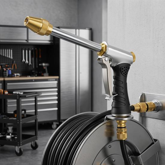 Garden Hose Nozzle, Long Wand High-Pressure Sprayer with Anti-Slip Grip, Heavy Duty Booster Nozzle for Car Washing Garden Watering