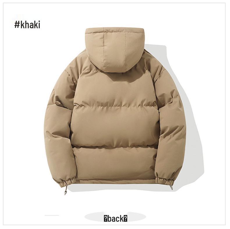 Men's Winter Solid Color Hooded Cotton Jacket - Loose, Casual, Warm Outerwear for Teens
